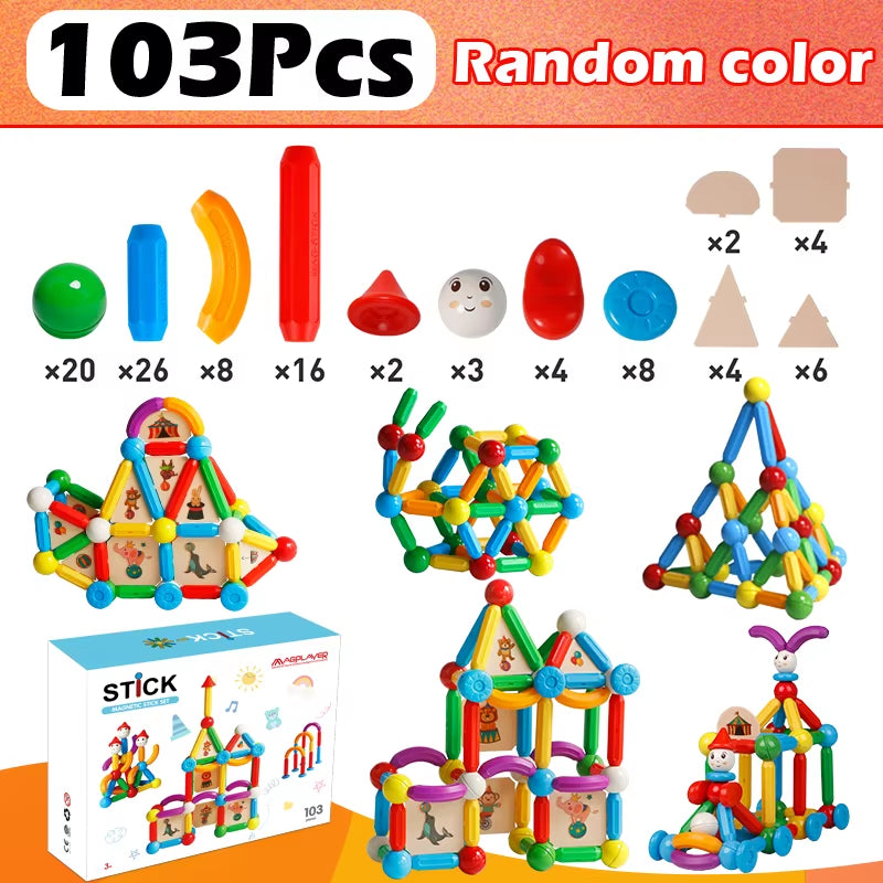 Kids Magnetic Construction Building Blocks Tiles Puzzle Toy Magnetic Sticks Rods Montessori STEM Toy for Children Gift TRENDSBUY!