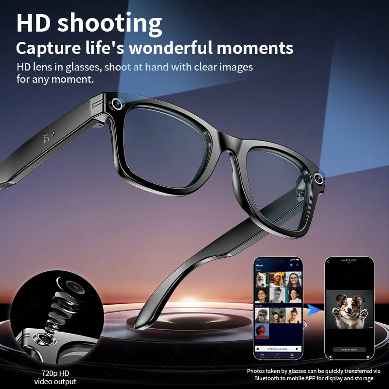 Fashion AI Camera Smart Glasses IP65 Waterproof Bluetooth Call Playing Music Smart Glasses Identify Pictures Use Chatgpt TRENDSBUY!