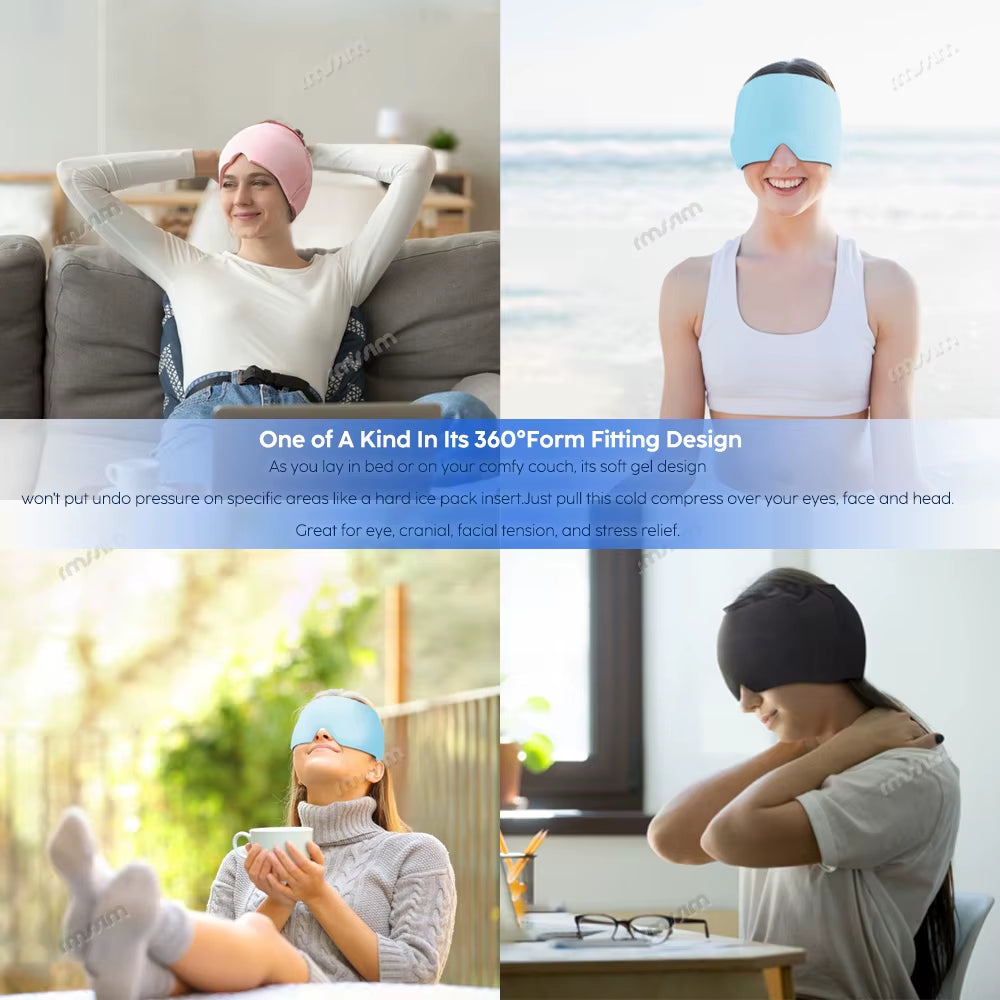 Migraine Relief Hat Headache Hat Gel Hot Cold Therapy Ice Cap for Relieve Pain Ice Hat Eye Mask Stress Pressure Pain Relief TRENDSBUY!