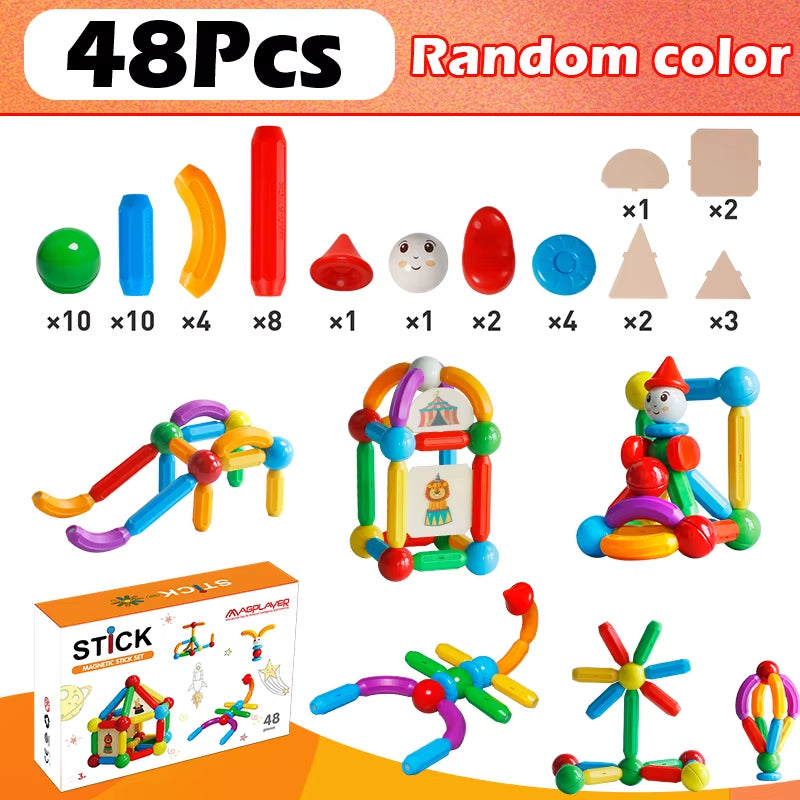 Kids Magnetic Construction Building Blocks Tiles Puzzle Toy Magnetic Sticks Rods Montessori STEM Toy for Children Gift TRENDSBUY!