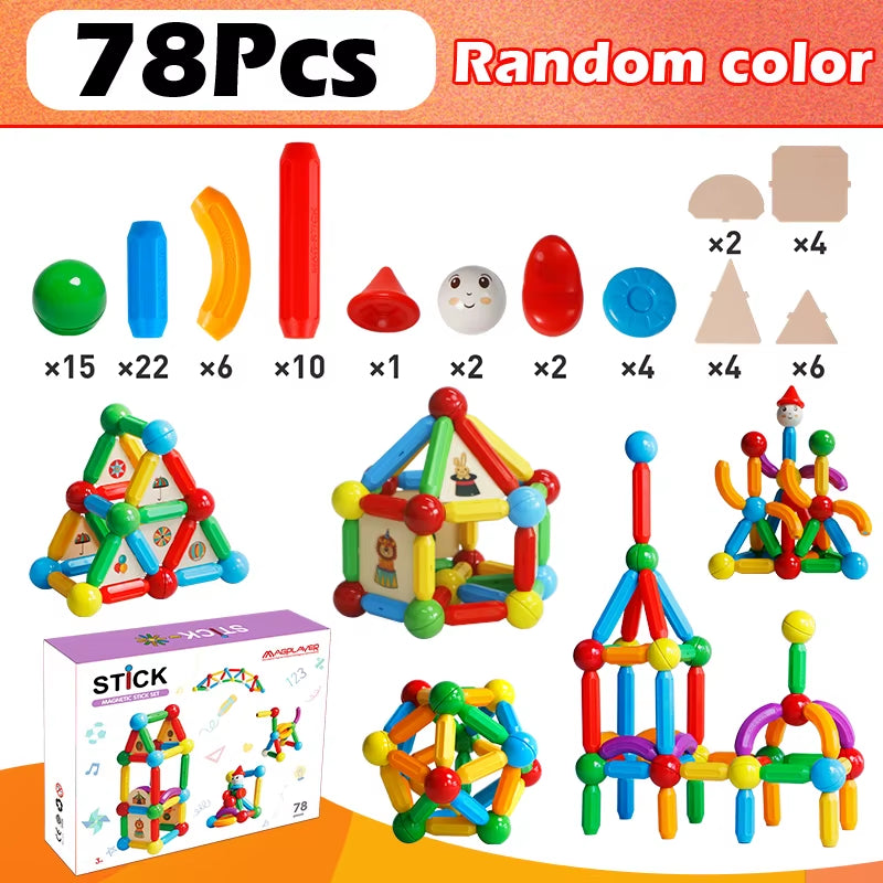Kids Magnetic Construction Building Blocks Tiles Puzzle Toy Magnetic Sticks Rods Montessori STEM Toy for Children Gift TRENDSBUY!