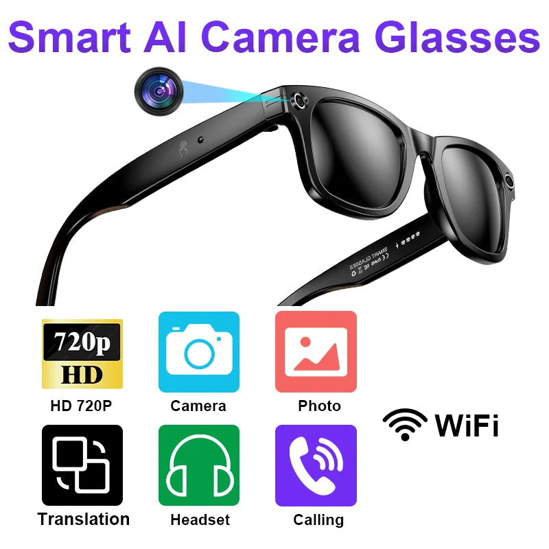Fashion AI Camera Smart Glasses IP65 Waterproof Bluetooth Call Playing Music Smart Glasses Identify Pictures Use Chatgpt TRENDSBUY!