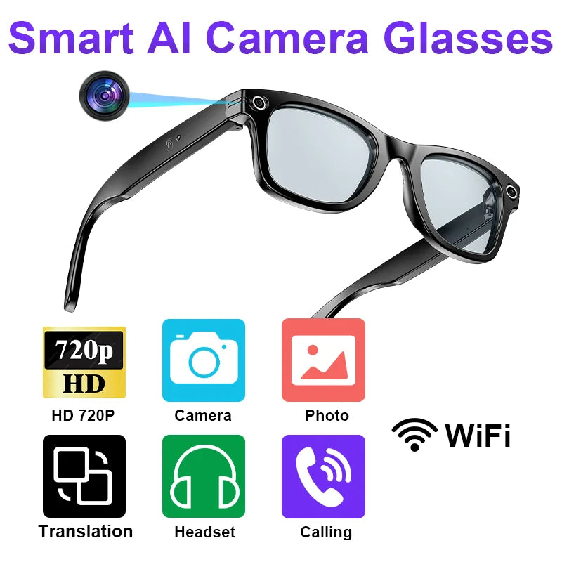 Fashion AI Camera Smart Glasses IP65 Waterproof Bluetooth Call Playing Music Smart Glasses Identify Pictures Use Chatgpt TRENDSBUY!